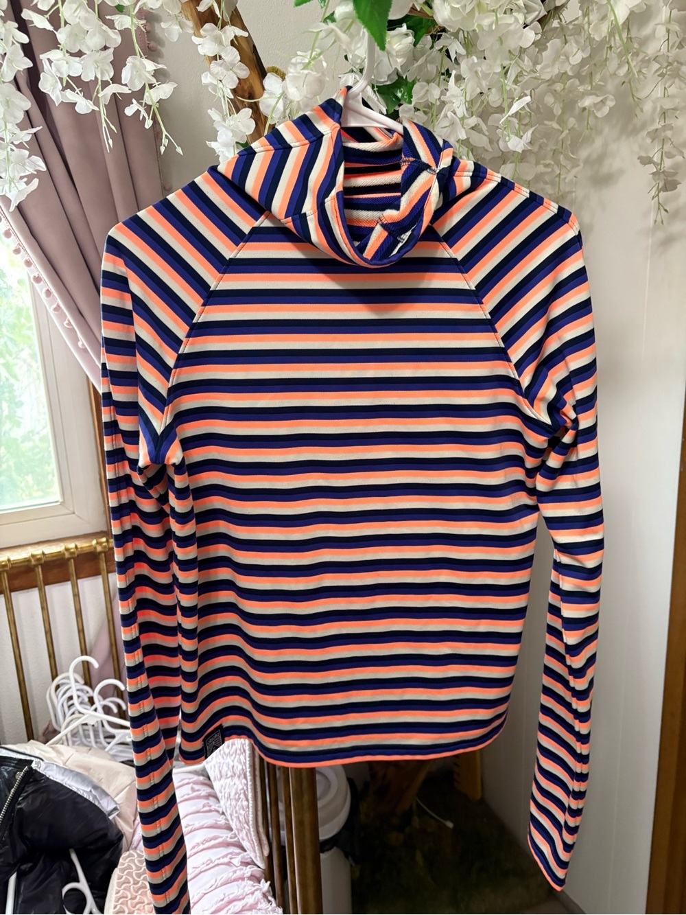 oiselle Navy, Coral & Cream Striped Long-Sleeve Turtleneck